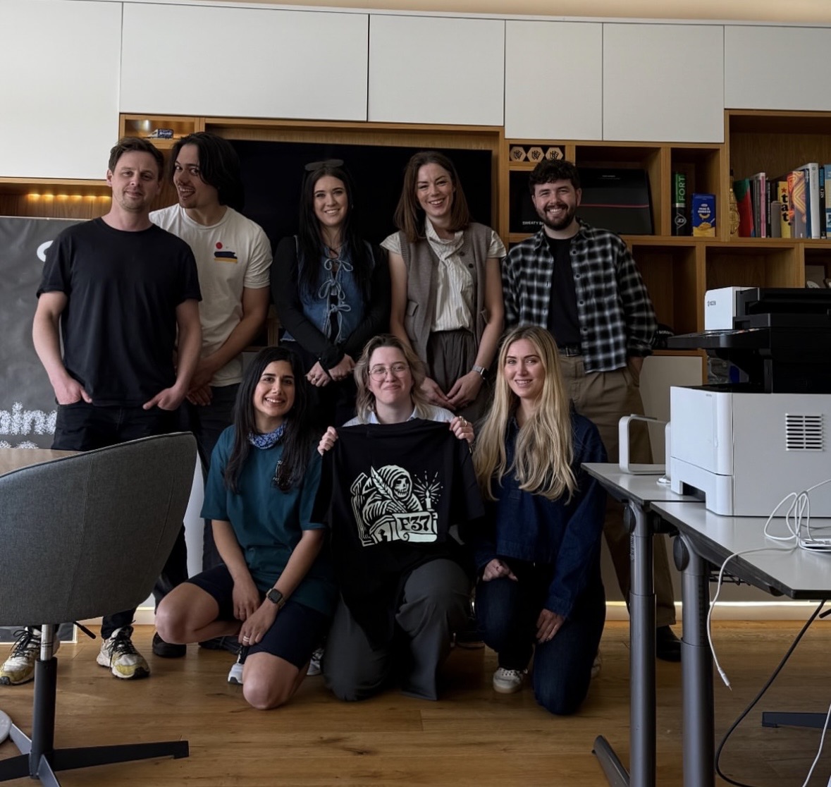 Image of the F37 team, Toni, Niamh and Katy at F37's studio in Bolton